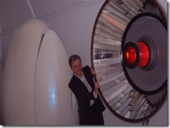 PR Smith demonstrating a giant lazer gun 