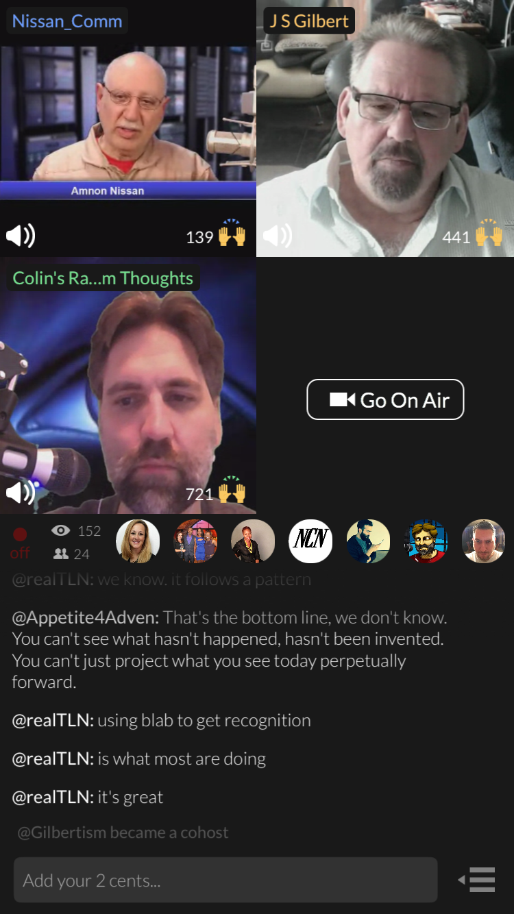 Blab screen grab showing 3 panelists in an intense discussion