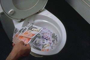Money thrown down the toilet
