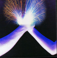 Two Hands Shaking with electricity sparking 