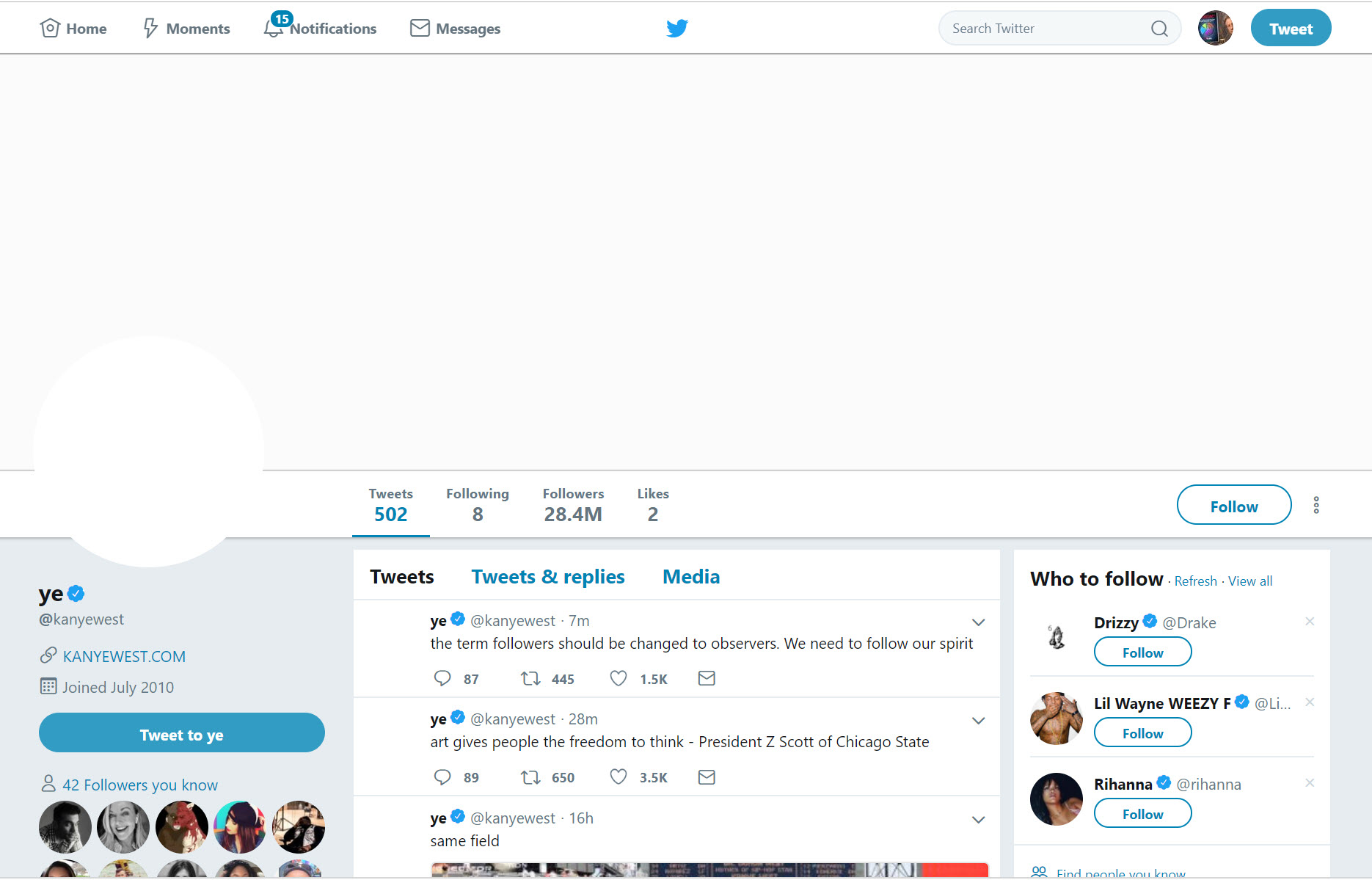 Kanye West twitter account 