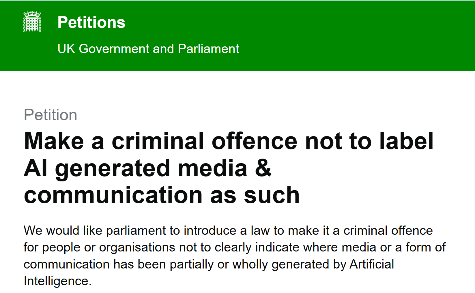 Make it a criminal offence not to label AI Generated media & communication as such